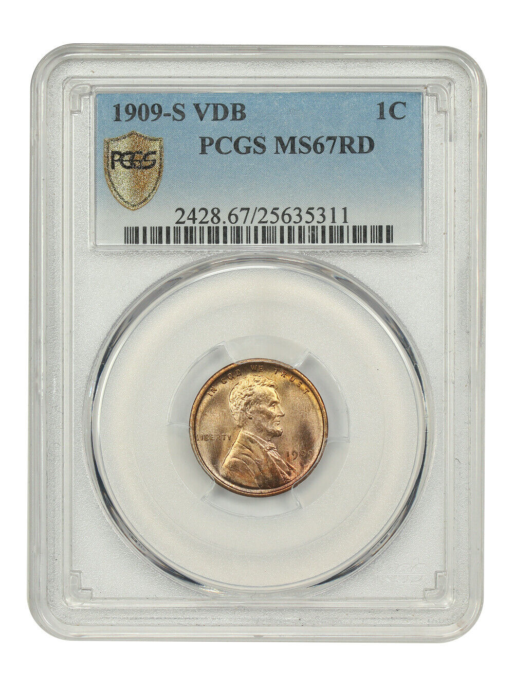 1909-S VDB 1C PCGS MS67RD - Lincoln Cent (Wheat Reverse) - Finest Known Key Date