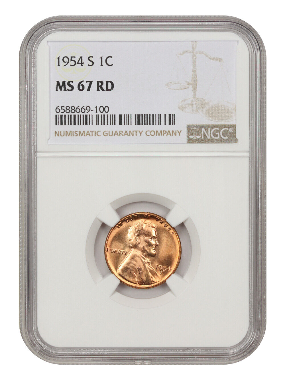 1954-S 1c NGC MS67 RD