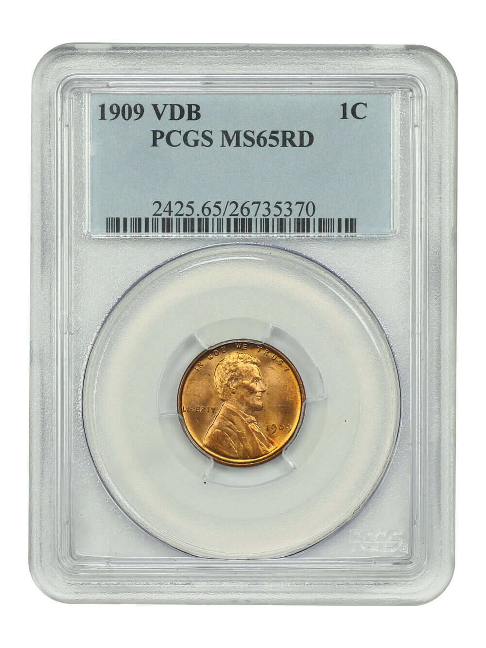 1909 VDB 1C PCGS MS65RD - Lincoln Cent (Wheat Reverse)