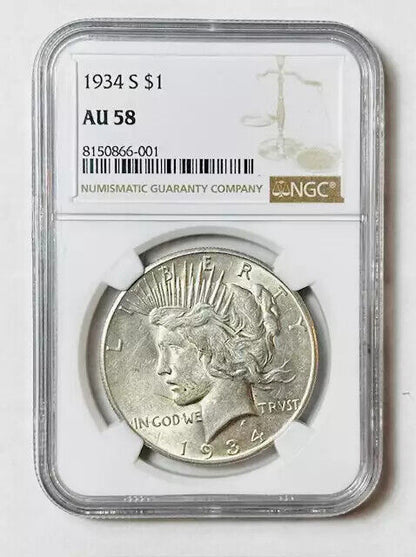 1934 S Peace Dollar NGC AU-58