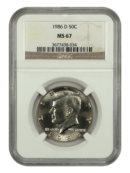 1986-D 50C NGC MS67 - Kennedy Half Dollar