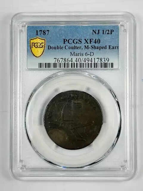 1787 New Jersey Coppers - Copper PCGS XF-40 BN Lg Plan, Plain Shld Maris 6-D