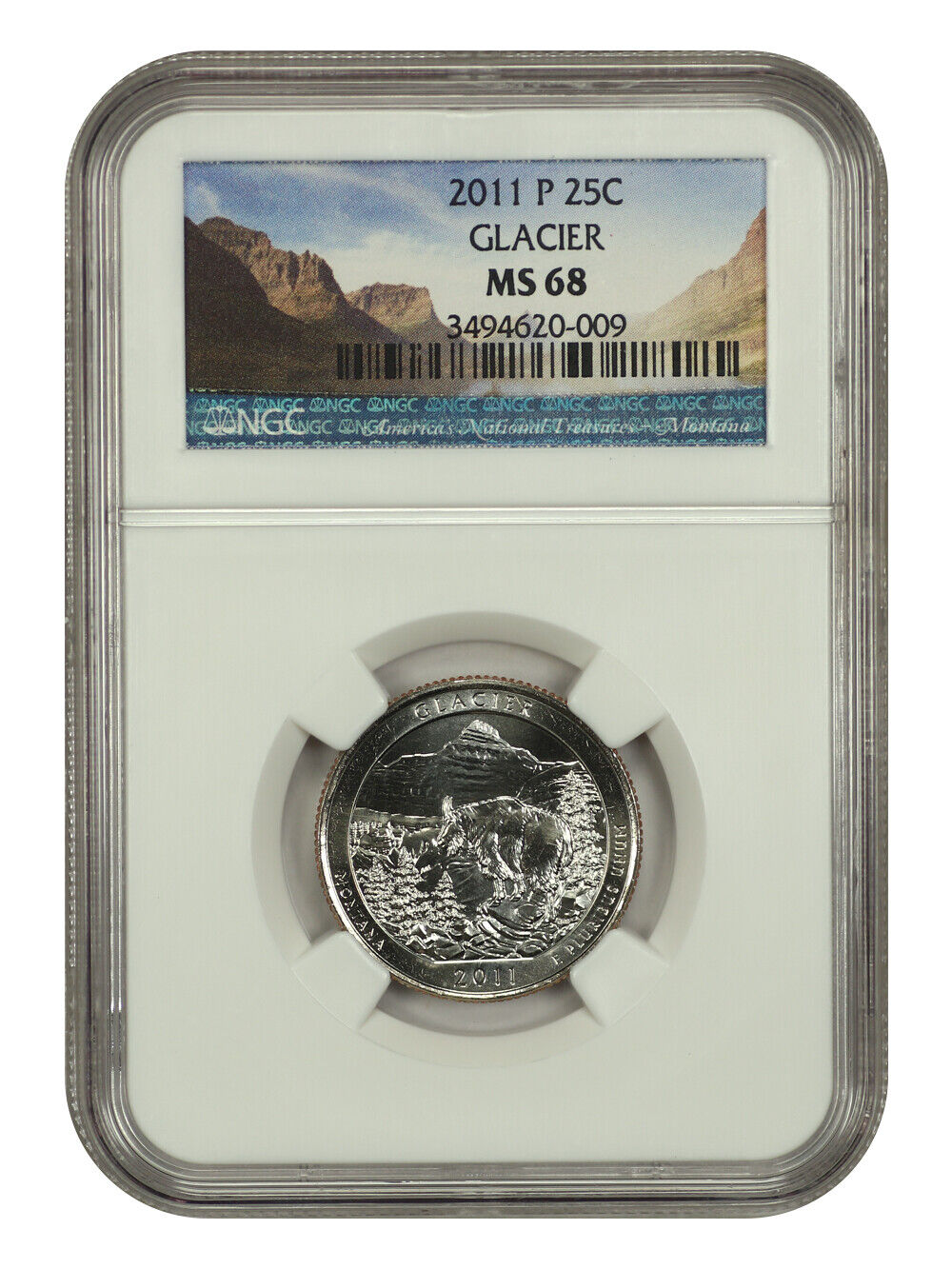 2011-P 25C Glacier NP NGC MS68 - Type 1 - Clad