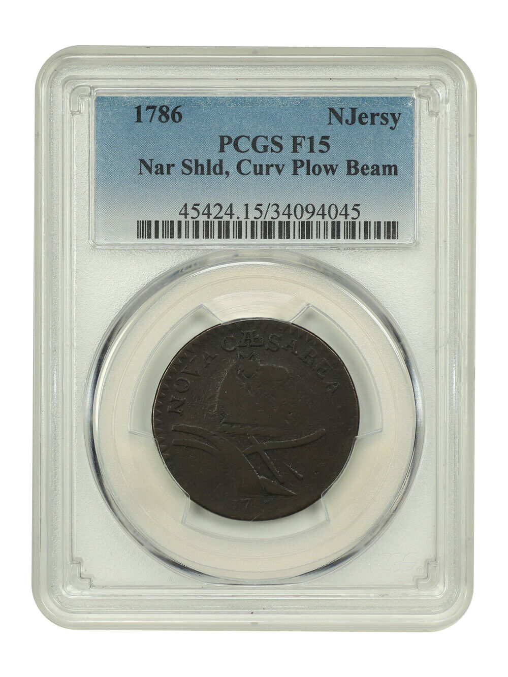 1786 New Jersey PCGS Fine 15 (Nar Shld, Curv Plow Beam) - Colonials