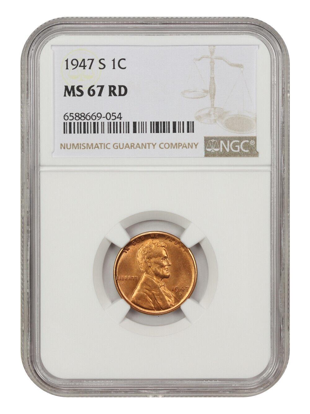 1947-S 1c NGC MS67 RD