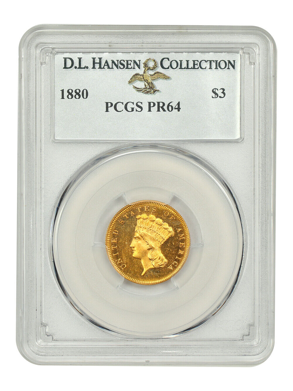 1880 $3 PCGS PR64 ex: D.L. Hansen - Three Dollar