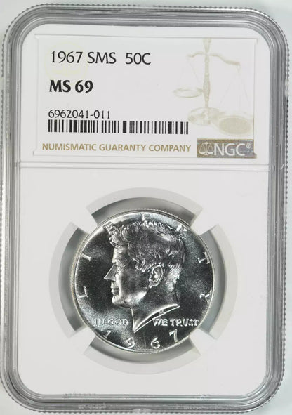 1967 SMS KENNEDY HALF DOLLAR 50C NGC CERTIFIED MS 69 MINT STATE UNC (011)