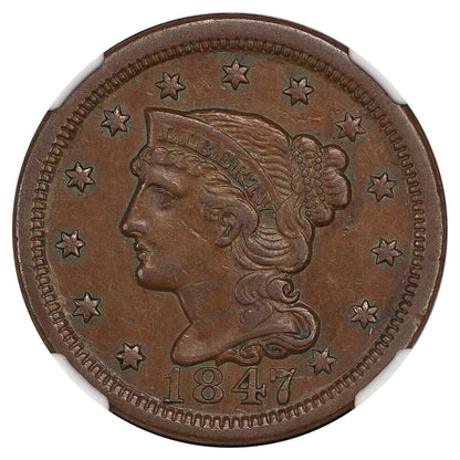 1847 1C NGC AU58 - Braided Hair Cent