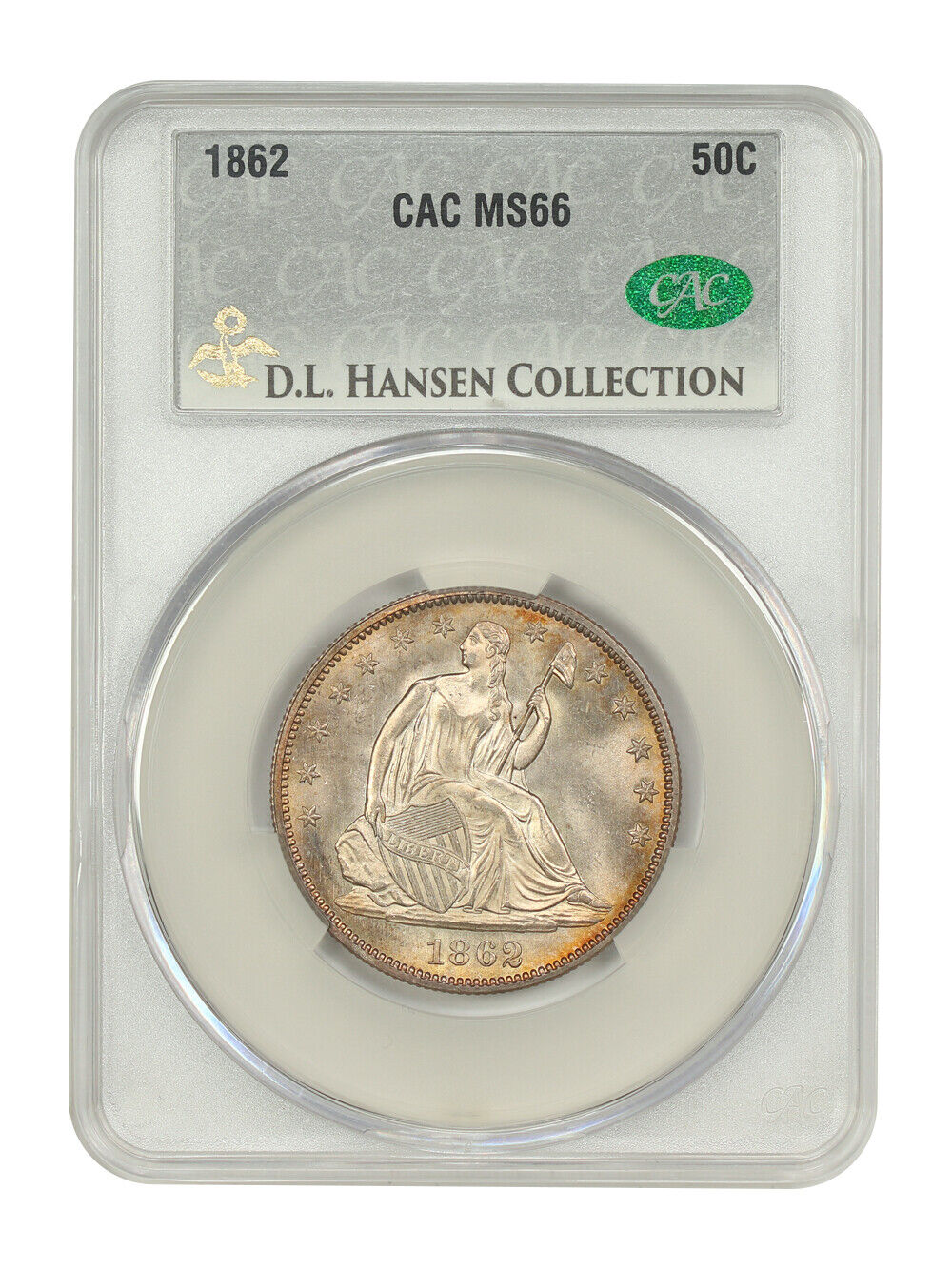 1862 50C CACG MS66 ex: D.L. Hansen - Liberty Seated Half Dollar