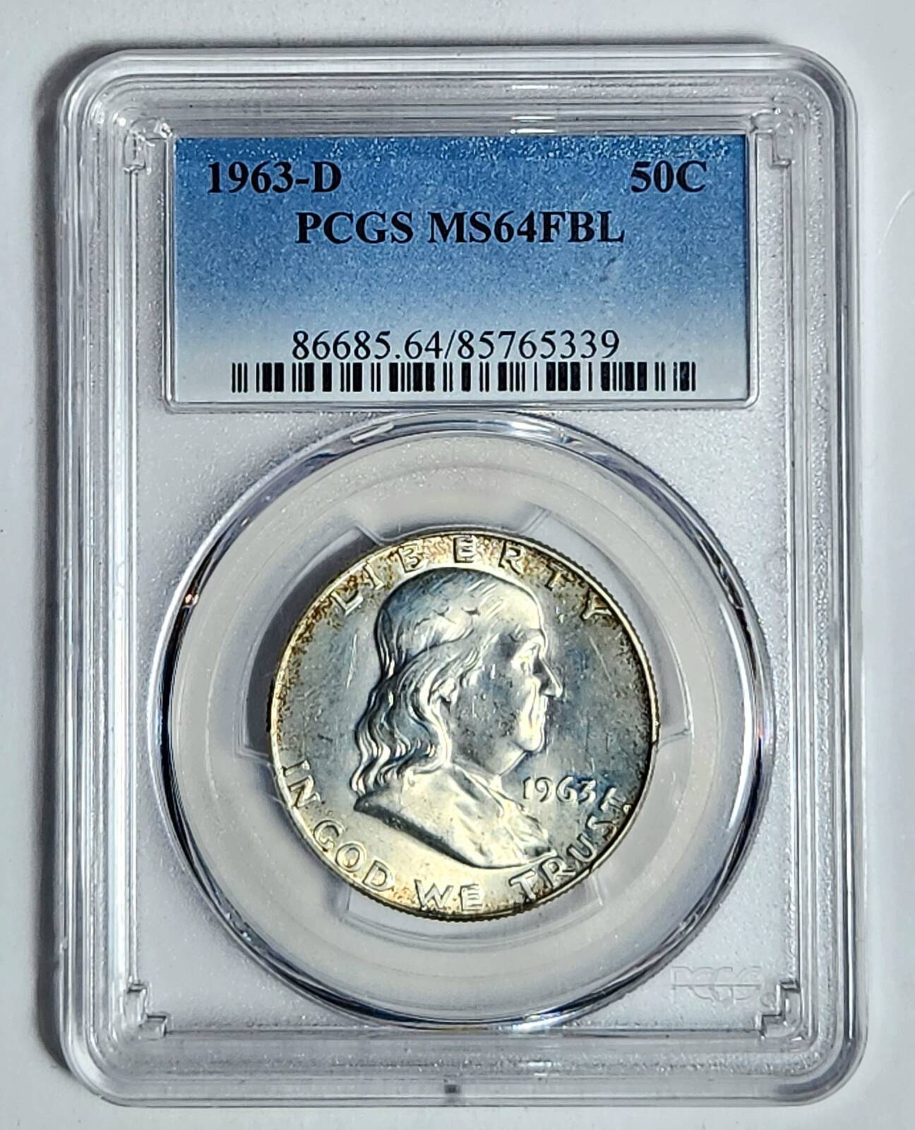 1963 D Franklin Half Dollar PCGS MS-64 FBL