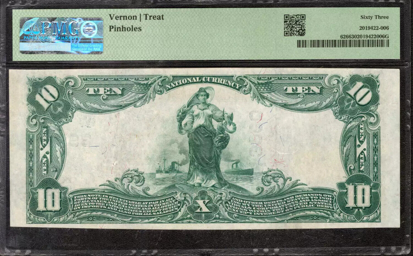 1902 $10 FIRST NATIONAL BANKNOTE CURRENCY FR.626 ALBION NEBRASKA PMG 63 CU (390H