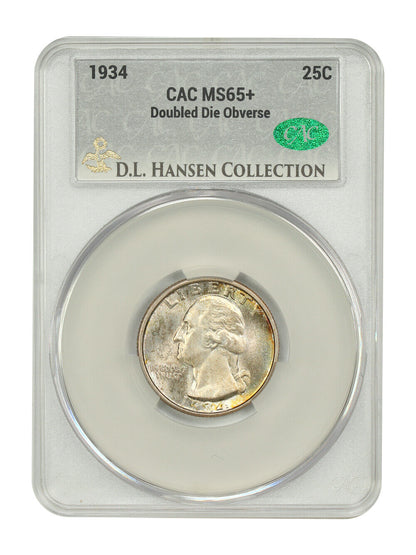 1934 25C CACG MS65+ (Doubled Die Obverse) ex: D.L. Hansen - Washington Quarter