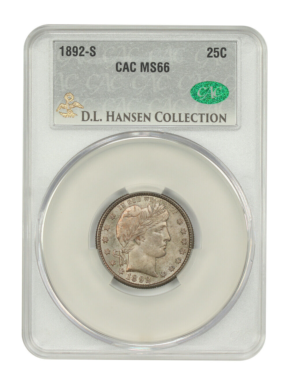 1892-S 25C CACG MS66 ex: D.L. Hansen - Barber Quarter