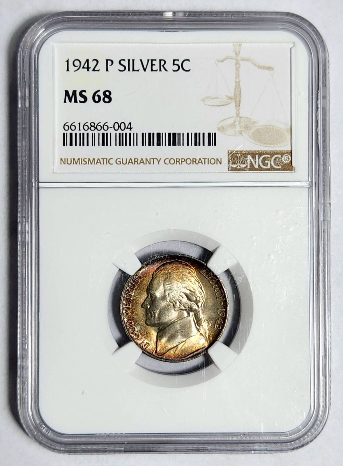 1942 P Nickel Jefferson NGC MS-68 P - SILVER - WOW ORIGINAL