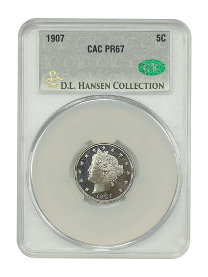 1907 5C CACG PR67 ex: D.L. Hansen - Liberty Nickel