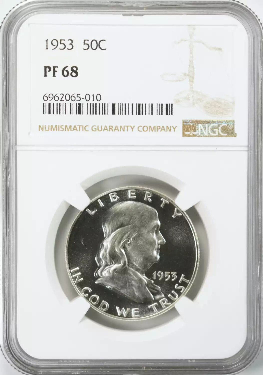 1953 PROOF FRANKLIN HALF DOLLAR 50C NGC CERTIFIED PF 68 PROOF (010)