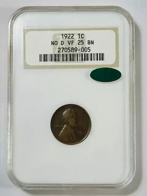 1922 NO D Small Cents Lincoln Penny NGC VF-25 BN CAC STRONG REVERSE