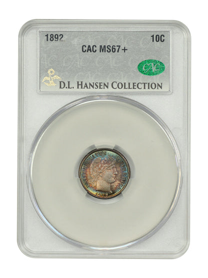 1892 10C CACG MS67+ ex: D.L. Hansen - Barber Dime