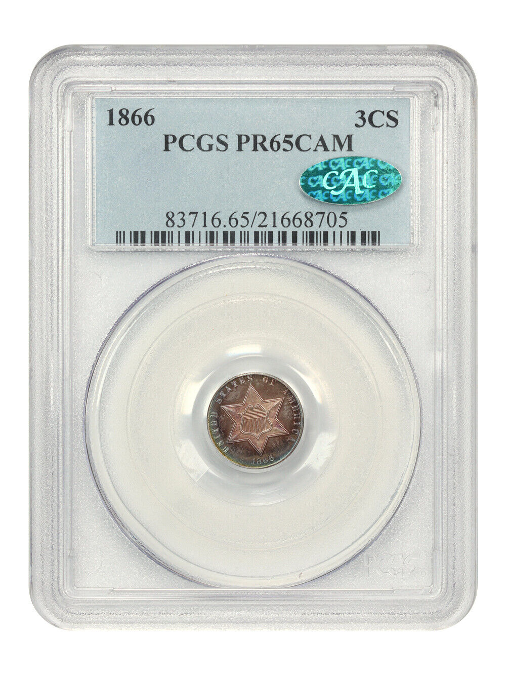 1866 3CS PCGS/CAC PR65CAM