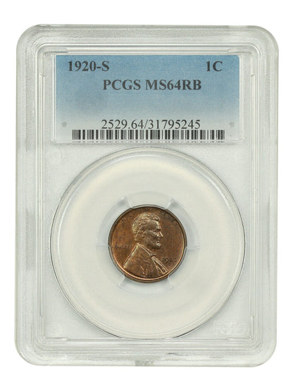 1920-S 1C PCGS MS64RB - Lincoln Cent (Wheat Reverse)