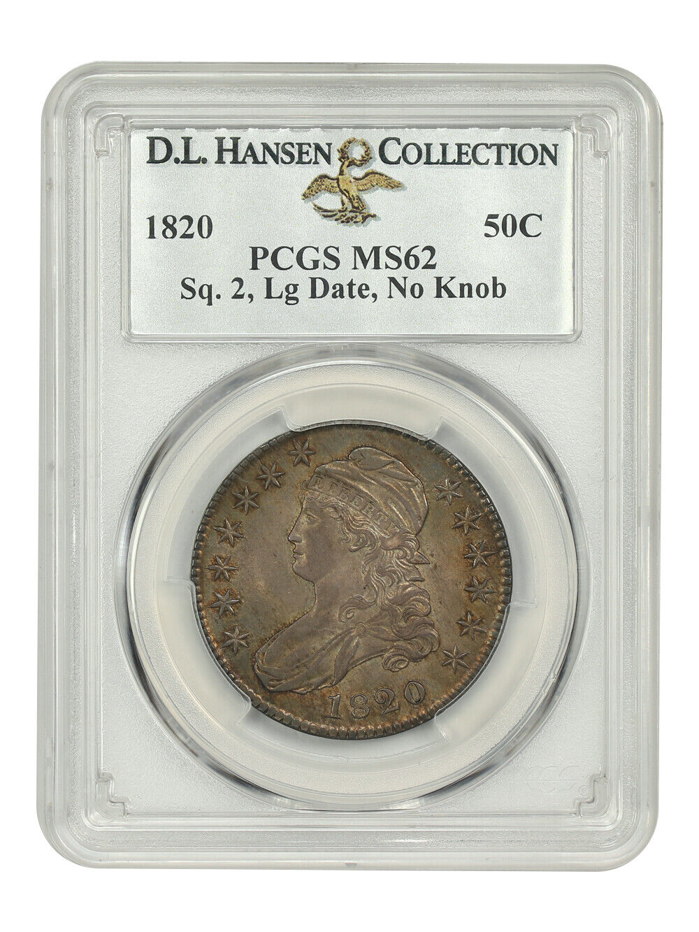 1820 50C PCGS MS62 (Square 2, Large Date, No Knob) ex: D.L. Hansen