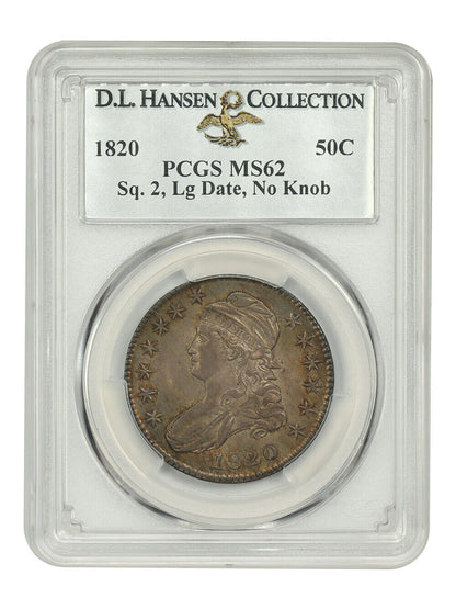 1820 50C PCGS MS62 (Square 2, Large Date, No Knob) ex: D.L. Hansen