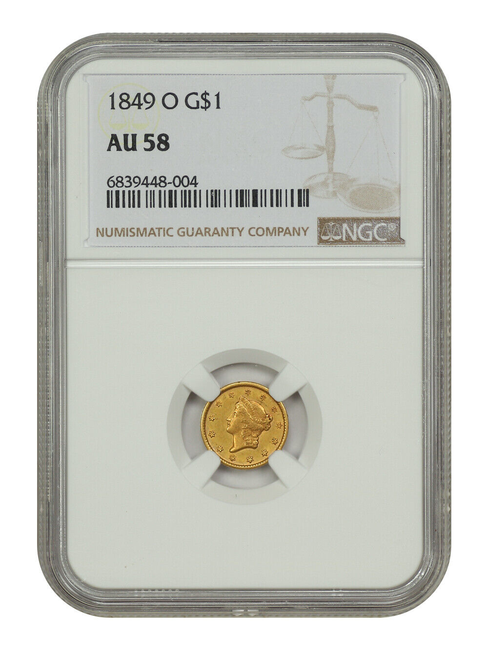 1849-O G$1 NGC AU58 - Gold Dollar - Gold Rush Year