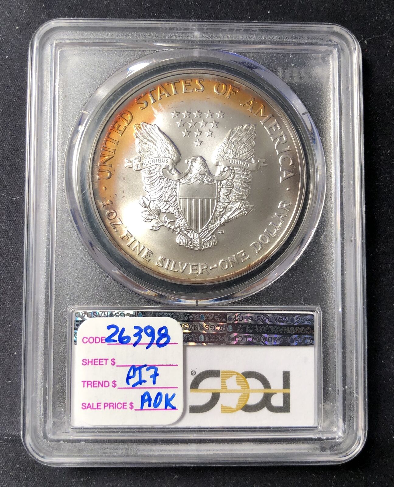 2002 P AAmerican Silver Eagle PCGS MS-68 PCI Colors