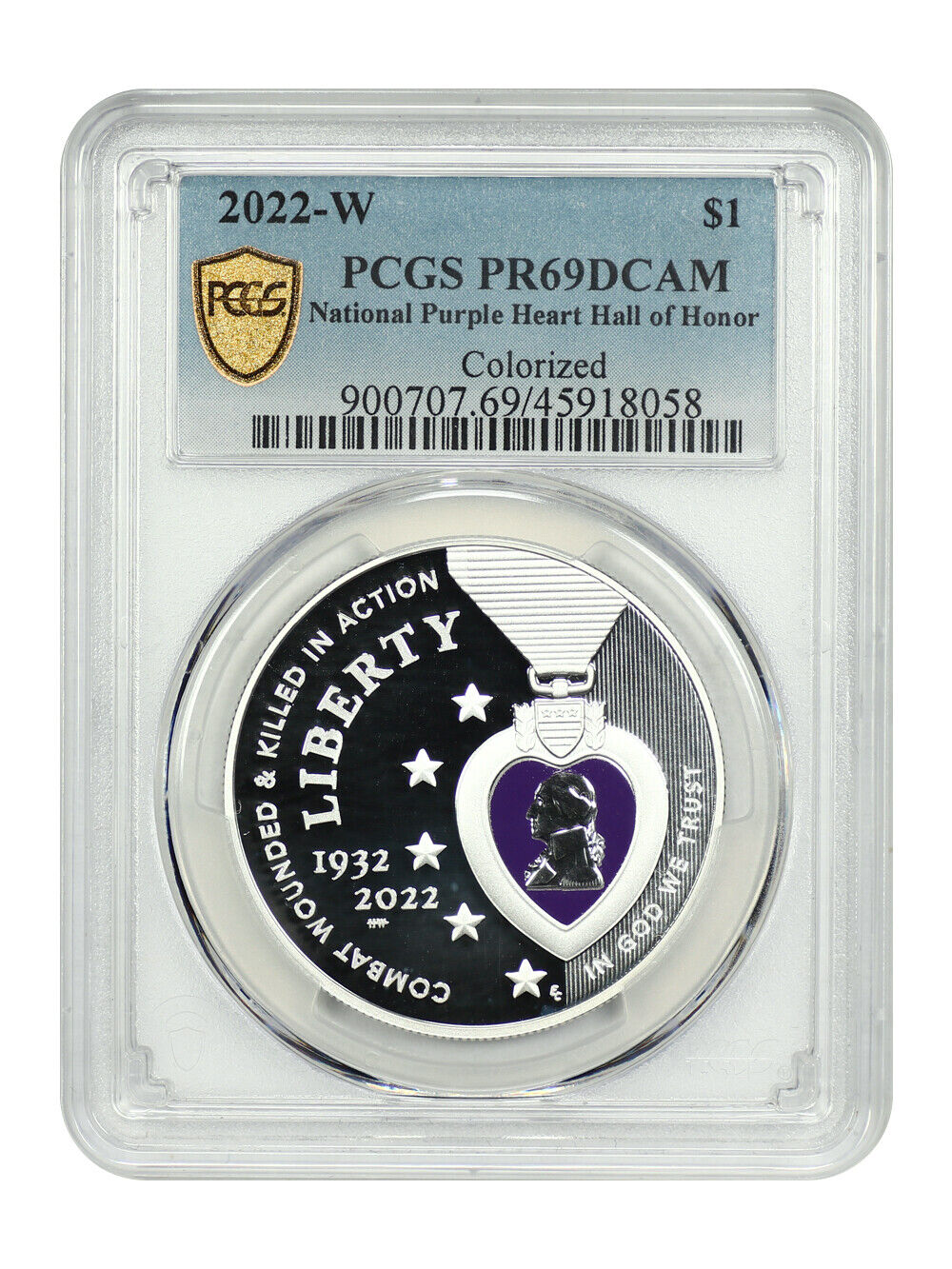 2022-W $1 National Purple Heart Hall of Honor PCGS PR69DCAM (Colorized)