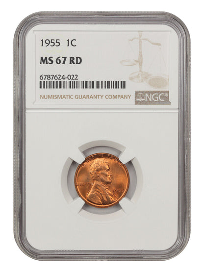 1955 1C NGC MS67RD - Lincoln Cent (Wheat Reverse)