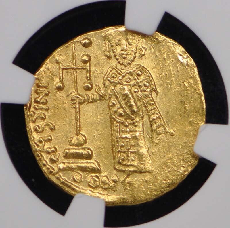 Justinian II, AD 685-695 BYZANTINE EMPIRE AV Solidus NGC MS60 First Reign Christ