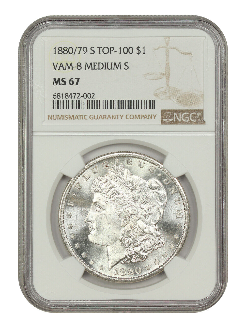 1880/79-S $1 NGC MS67 (VAM-8, Medium S) - Morgan Dollar