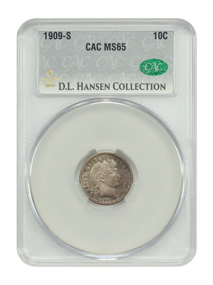 1909-S 10C CACG MS65 ex: D.L. Hansen - Barber Dime