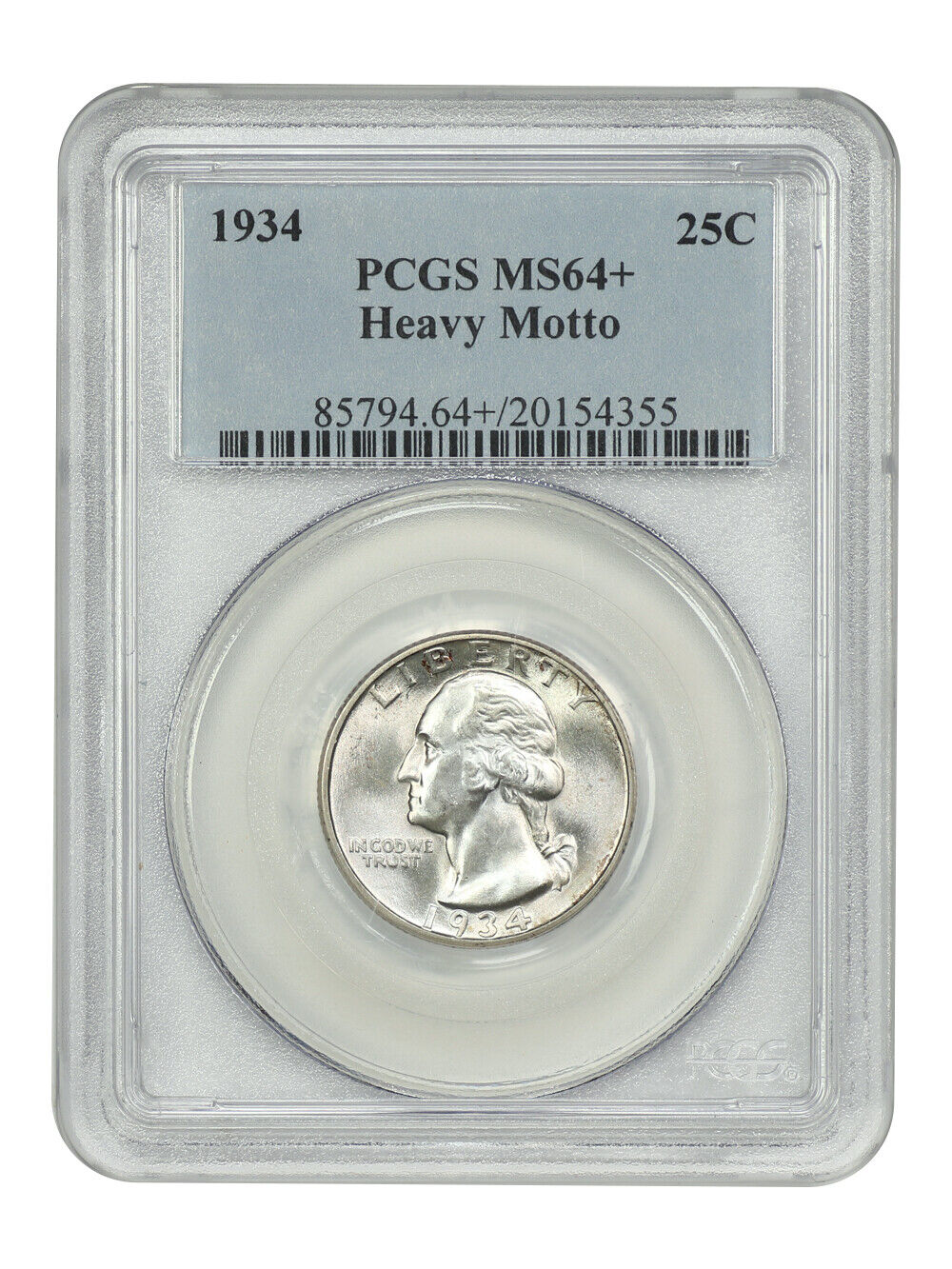 1934 25C Heavy Motto PCGS MS64+ - Washington Quarter