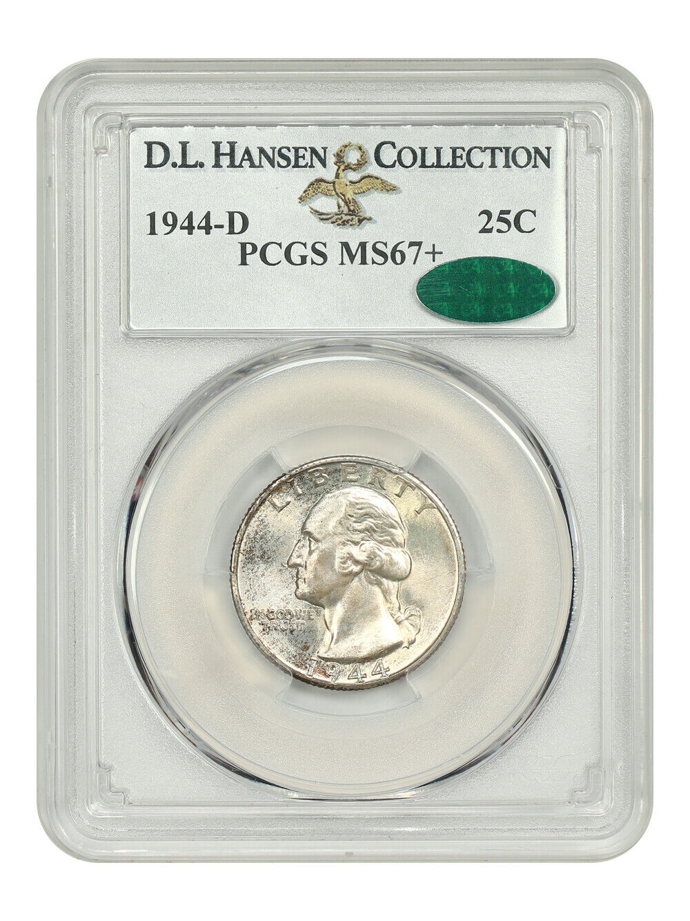 1944-D 25C PCGS/CAC MS67+ ex: D.L. Hansen - Washington Quarter