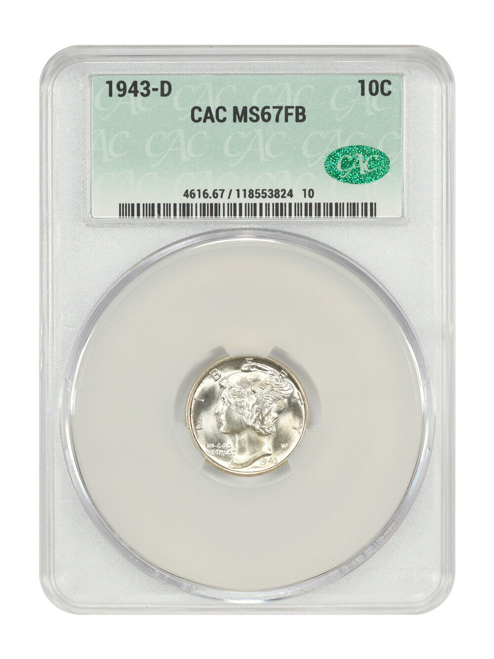 1943-D 10C CACG MS67FB - Mercury Dime - Fully Struck