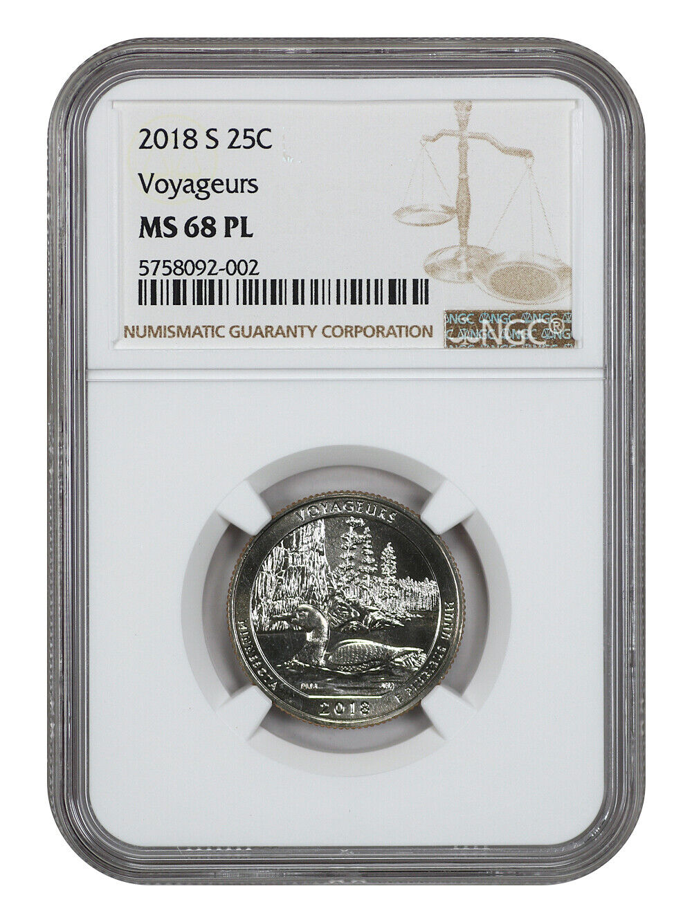 2018-S 25C Voyageurs NP NGC MS68PL - Type 1 - Clad