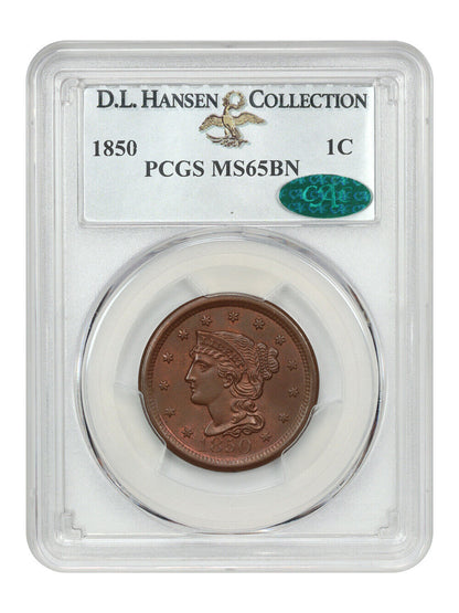 1850 1C PCGS/CAC MS65BN ex: D.L. Hansen