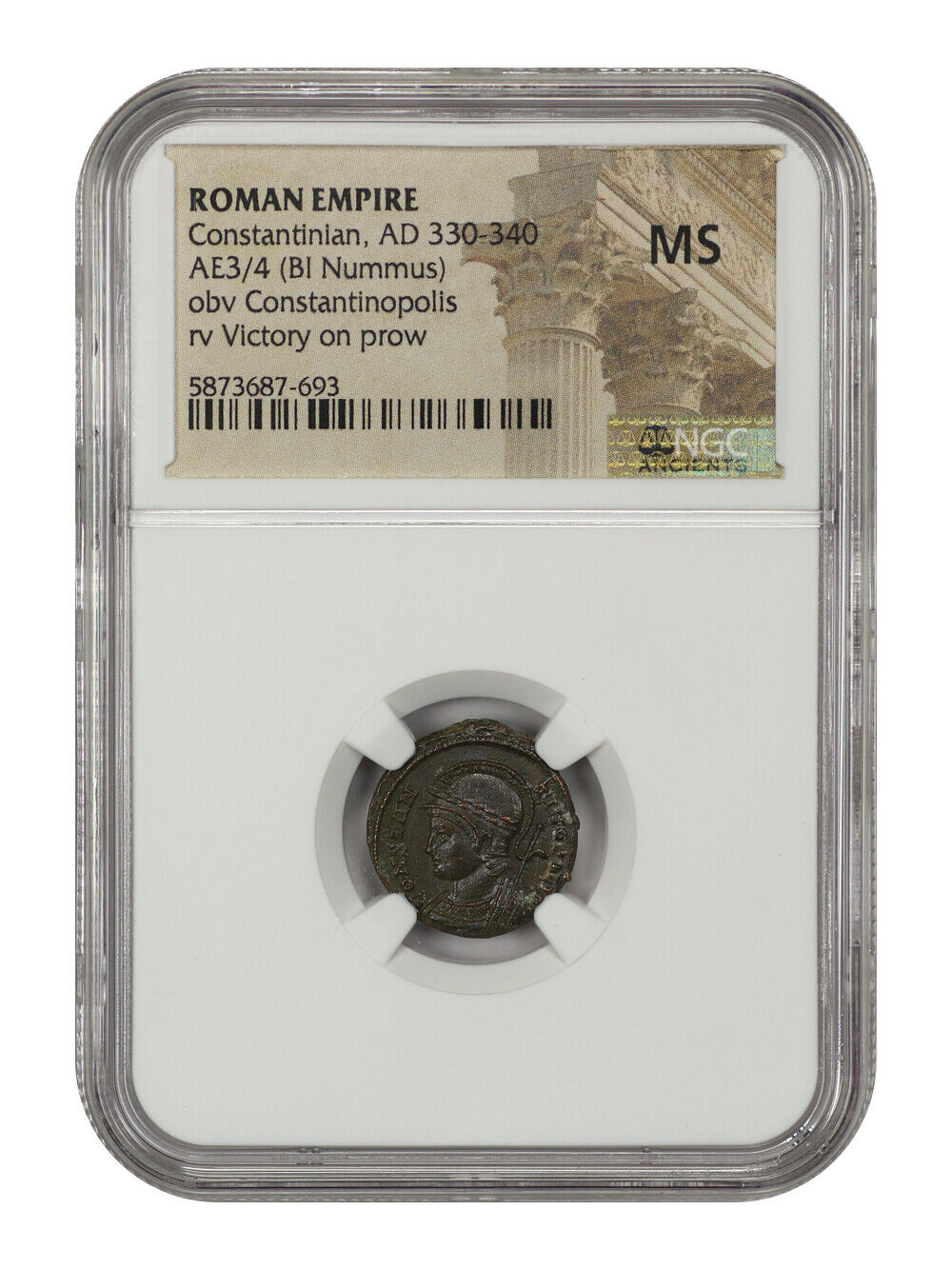 Ancient Roman: Constantinian (AD 330-340) AE3/4 BI Nummus NGC MS