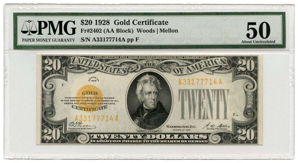 FR. 2402 1928 Gold Certificate $20 PMG About Uncirculated 50 - Other