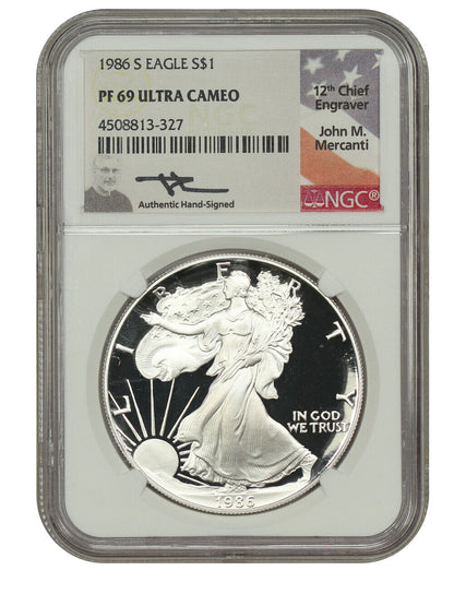 1986-S $1 Silver Eagle NGC PR69DCAM (Mercanti Signature) - Silver Eagles