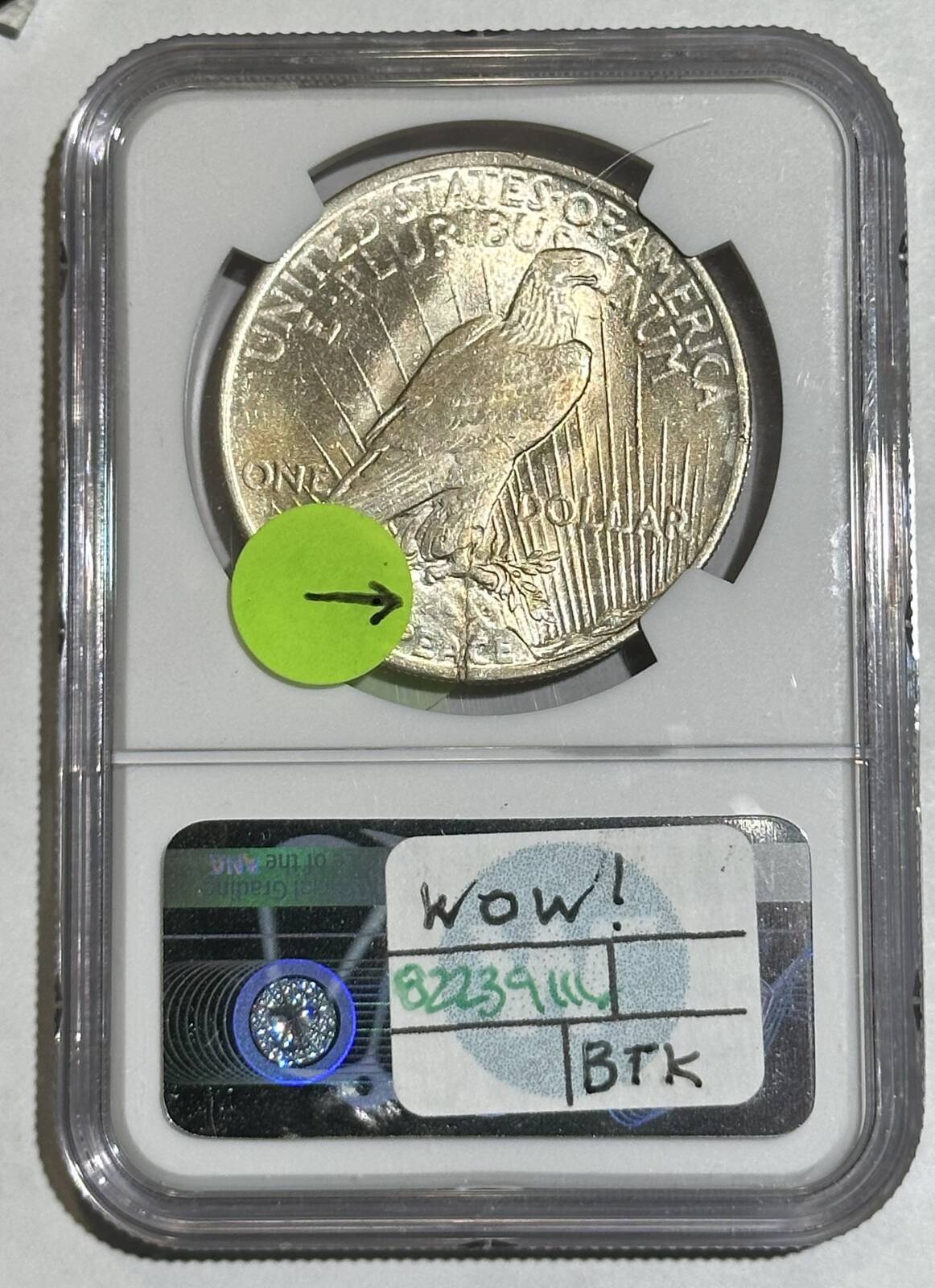 1922 P Peace Dollar NGC AU-58 MINT ERROR CRACKED PLANCHET @12:00 - WOW!