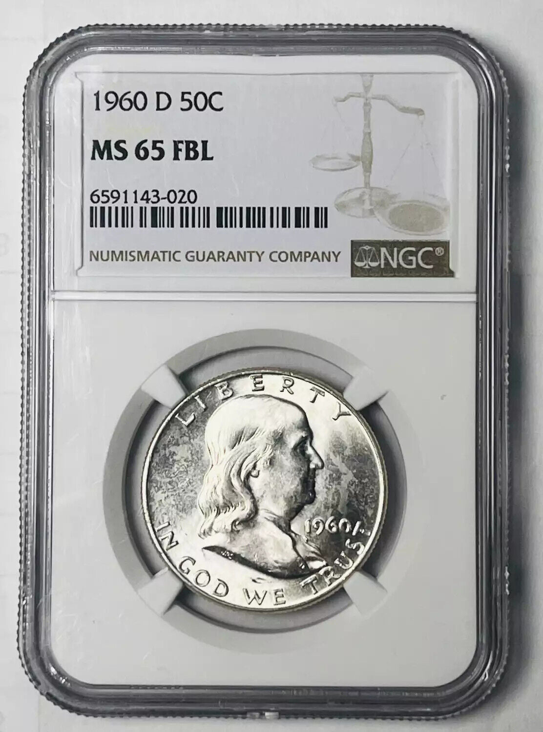 1960 D Franklin Half Dollar NGC MS-65 FBL