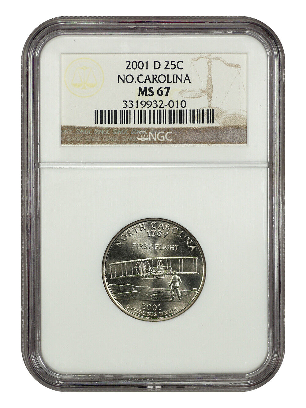 2001-D 25C North Carolina NGC MS67 - Washington 50 States Quarters