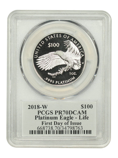 2018-W $100 Platinum Eagle - Life PCGS PR70DCAM (First Day of Issue, Mercanti Si