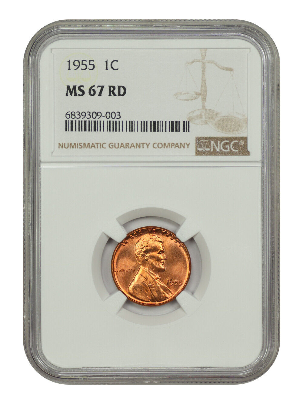 1955 1C NGC MS67RD - Lincoln Cent (Wheat Reverse)