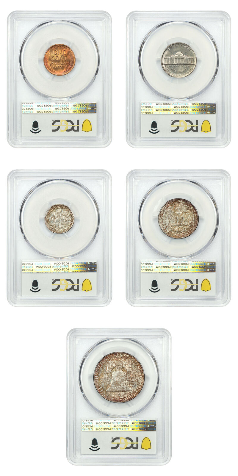 Mint Set: 1954-D 1C-50C PCGS MS64-65 (5 Coins)