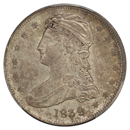 1839 50C Capped Bust PCGS MS63 (Reeded Edge, Large Letters) ex: D.L. Hansen