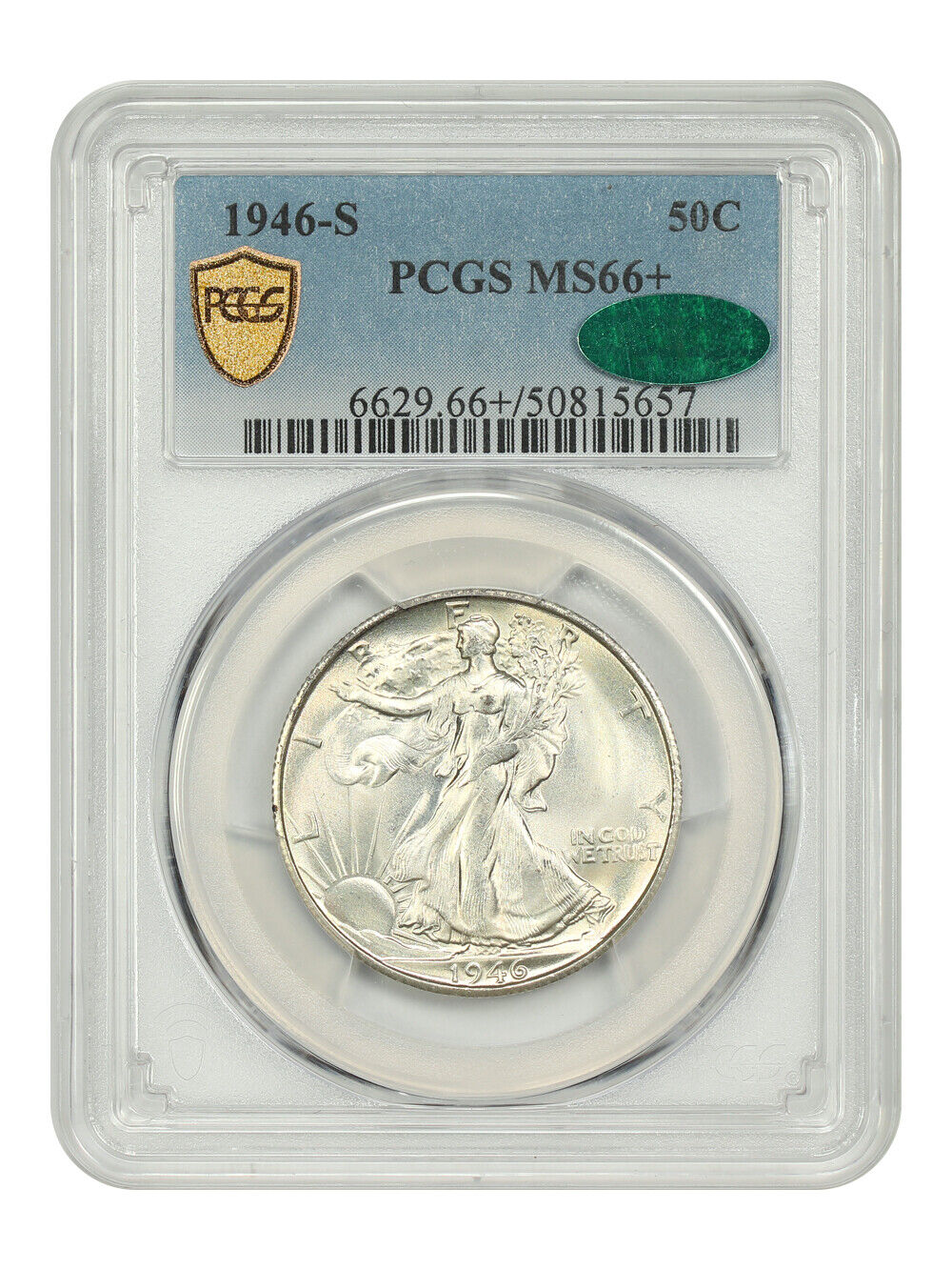 1946-S 50C PCGS/CAC MS66+ - Walking Liberty Half Dollar