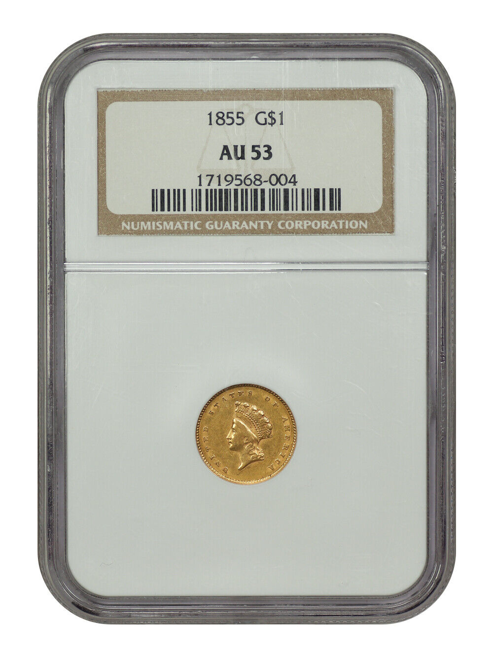 1855 G$1 NGC AU53 - Gold Dollar - Popular & Scarce Type 2 Gold Dollar